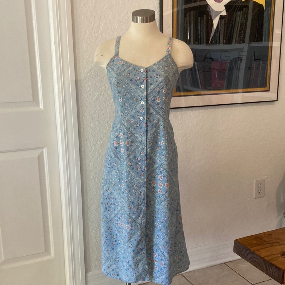 vintage 90s Y2K Floral Blue Sleeveless Dress